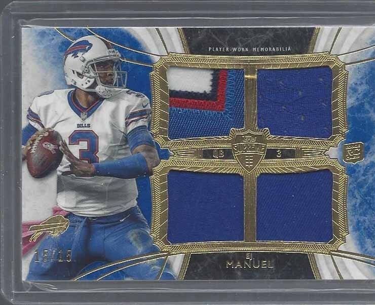 E.J. MANUEL 2013 TOPPS SUPREME BLUE QUAD ROOKIE PATCH RC #D 15/15