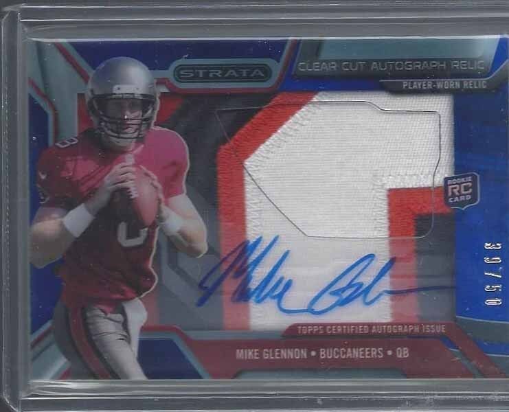 MIKE GLENNON 2013 TOPPS STRATA CLEAR CUT BLUE JUMBO 4 COLOR PATCH AUTO RC #D /50