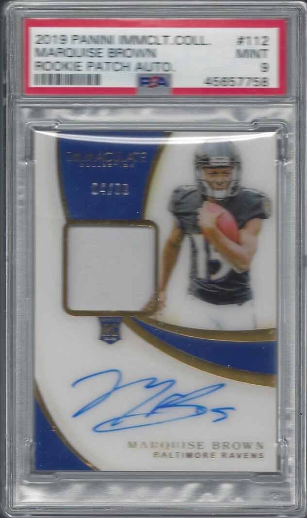 MARQUISE BROWN 2019 IMMACULATE RPA PATCH AUTO RC #D 4/99 PSA 9 MINT POP 1/1