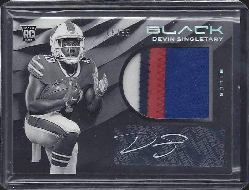 DEVIN SINGLETARY 2019 PANINI BLACK SILVER RPA 4 COLOR PATCH AUTO RC #D 9/35