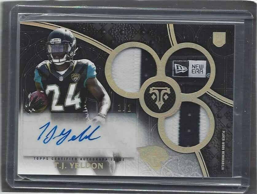 T.J. YELDON 2015 TOPPS TRIPLE THREADS GOLD RAINBOW RPA LOGO PATCH AUTO RC #D 1/1