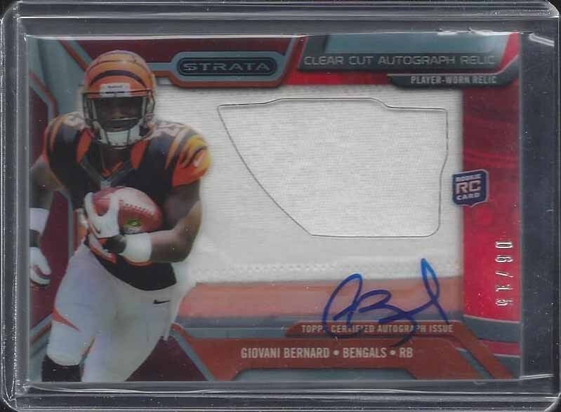 GIOVANI BERNARD 2013 TOPPS STRATA CLEAR CUT RED JUMBO 3 CLR PATCH AUTO RC #D /15