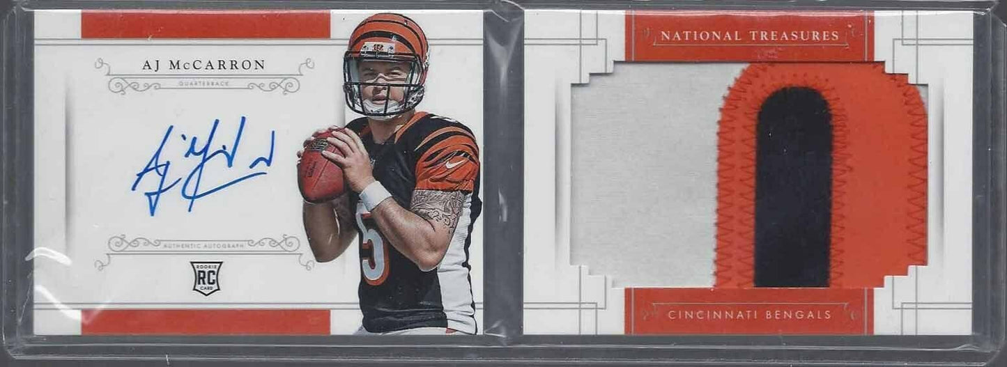 A.J. MCCARRON 2014 NATIONAL TREASURES BOOKLET JUMBO PATCH AUTO BOOK RC #D 69/99
