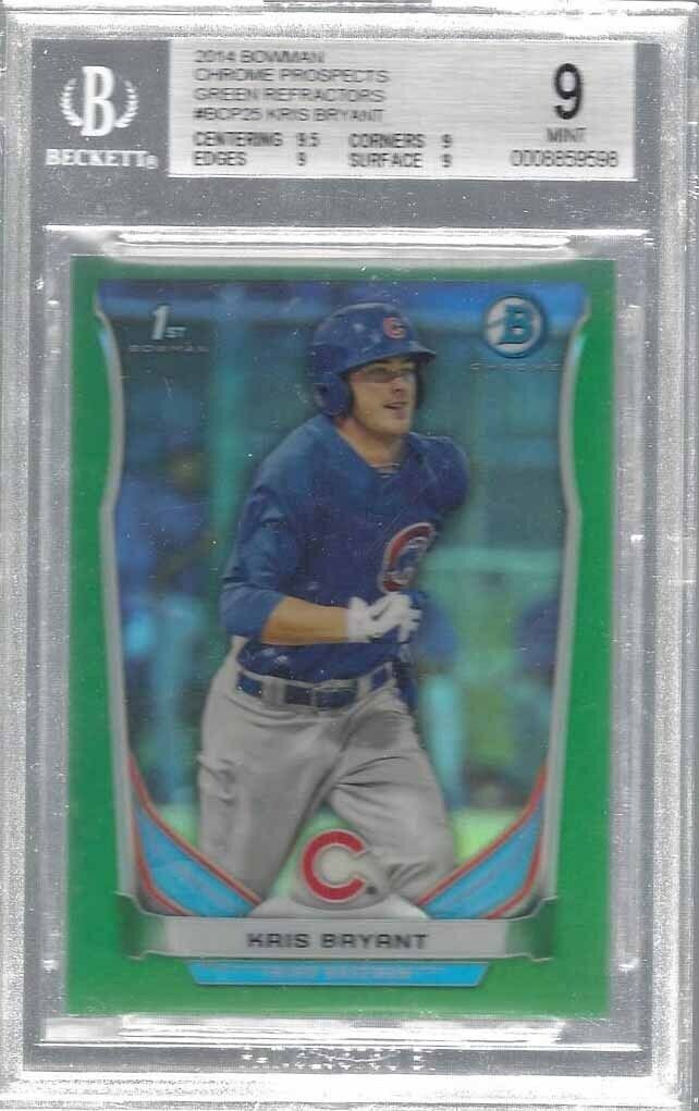 KRIS BRYANT 2014 BOWMAN CHROME PROSPECT CUBS GREEN REFRACTOR #D 55/75 BGS 9 MINT