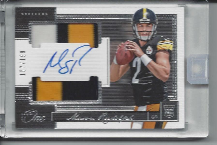 MASON RUDOLPH 2018 PANINI ONE DUAL RPA 3 COLOR PATCH ON CARD AUTO RC #D 157/199