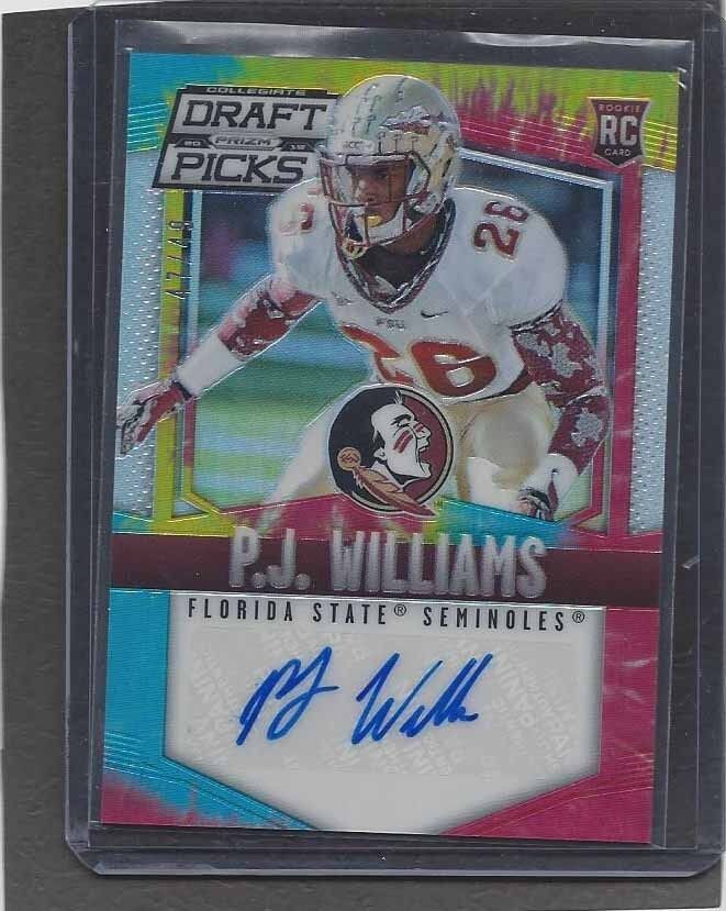 P.J. WILLIAMS 2015 PANINI PRIZM DRAFT PICKS TIE DYE PRIZM ROOKIE AUTO RC #D /49