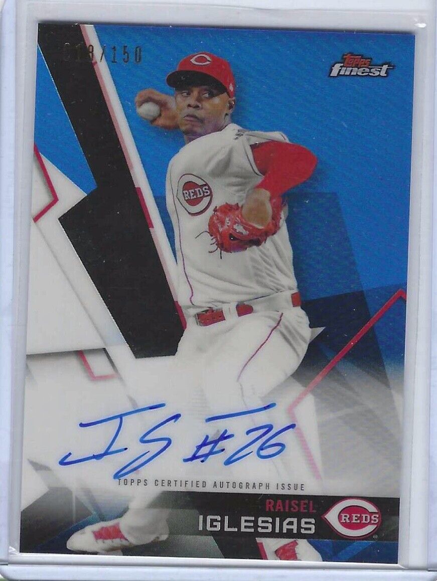 RAISEL IGLESIAS 2018 TOPPS FINEST BLUE REFRACTOR ON CARD AUTO #d 018/150