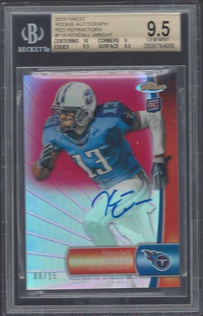 KENDALL WRIGHT 2012 FINEST RED REFRACTOR ON CARD AUTO RC /15 BGS 9.5 10 AU POP 5