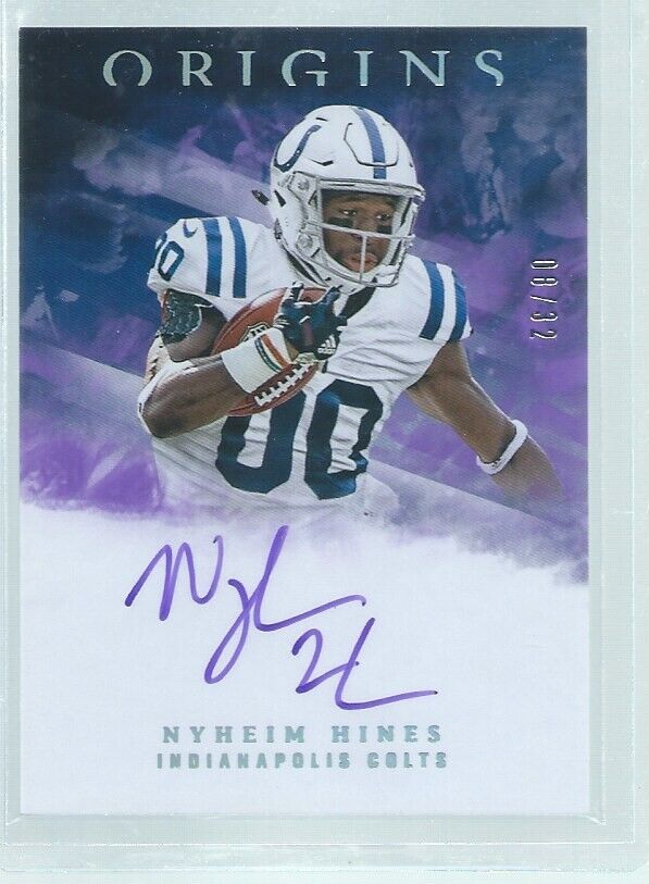 NYHEIM HINES 2018 PANINI ORIGINS FIRST OFF LINE ON CARD AUTO PURPLE RC #D 8/32