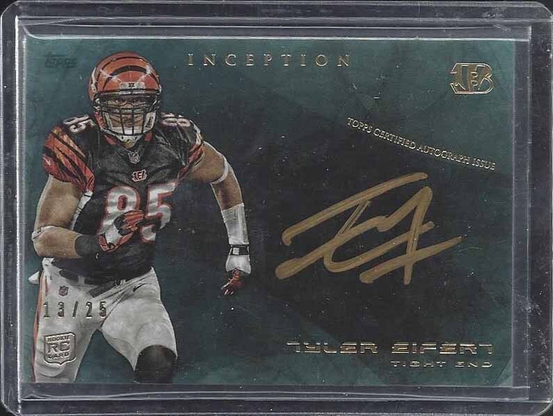 TYLER EIFERT 2013 TOPPS INCEPTION GOLD SIGNINGS ON CARD ROOKIE AUTO RC #D 13/25