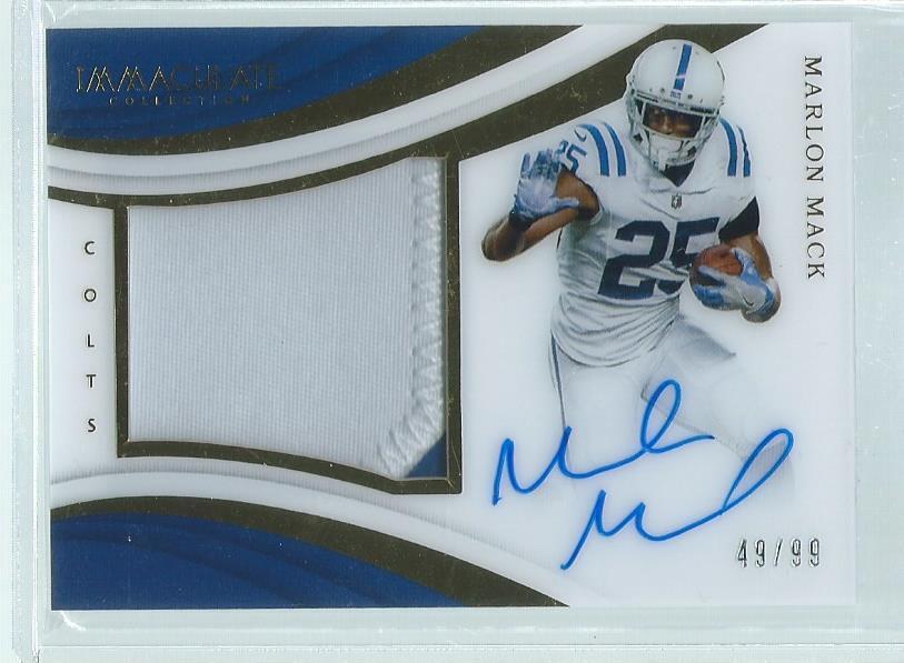 MARLON MACK 2017 PANINI IMMACULATE PREMIUM 2 CLR PATCH ON CARD AUTO RC #D 49/99