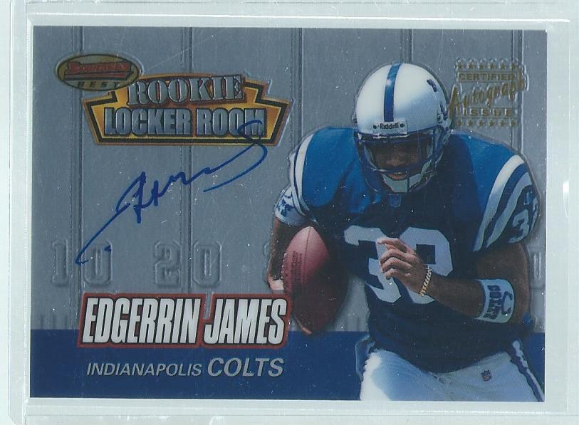 EDGERRIN JAMES 1999 TOPPS BOWMAN'S BEST ROOKIE LOCKER ROOM ON CARD AUTO RC