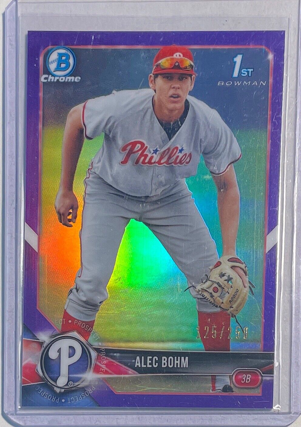 ALEC BOHM 2018 BOWMAN CHROME 1ST PROSPECT PURPLE REFRACTOR #D 125/250