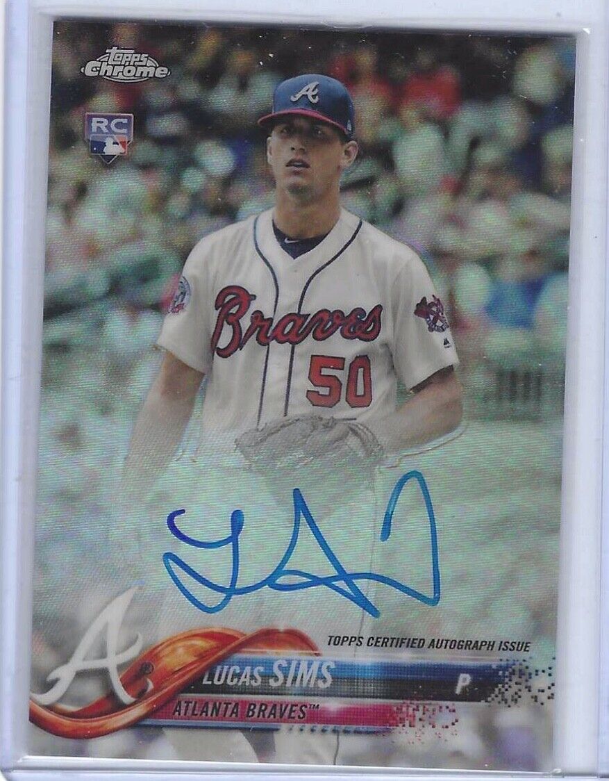 LUCAS SIMS 2018 TOPPS CHROME REFRACTOR ON CARD ROOKIE AUTO RC #d 357/499
