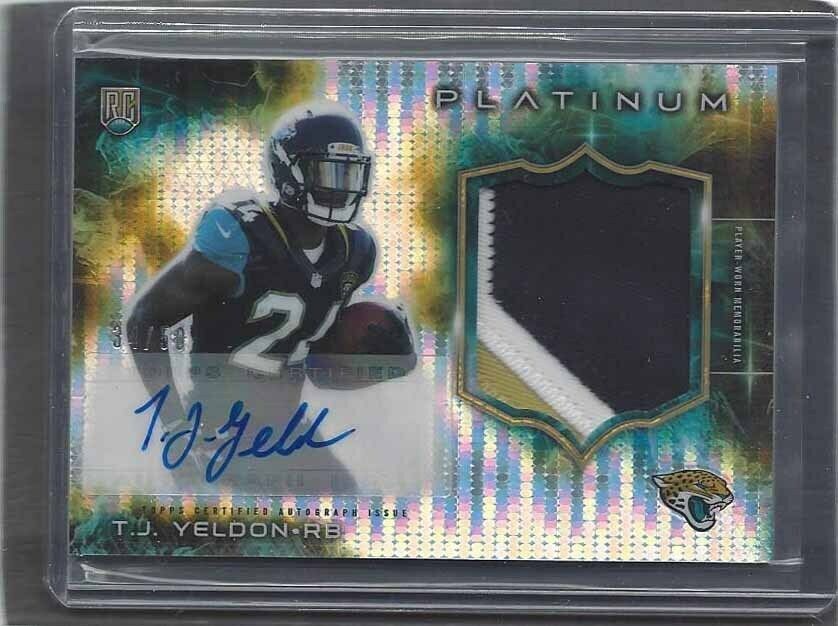T.J. YELDON 2015 TOPPS PLATINUM PULSAR REFRACTOR RPA 3 COLOR PATCH AUTO RC /50