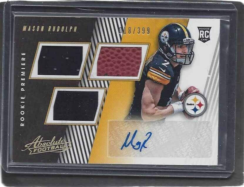 MASON RUDOLPH 2018 ABSOLUTE RPM STEELERS TRIPLE JERSEY BALL AUTO RC #D /399
