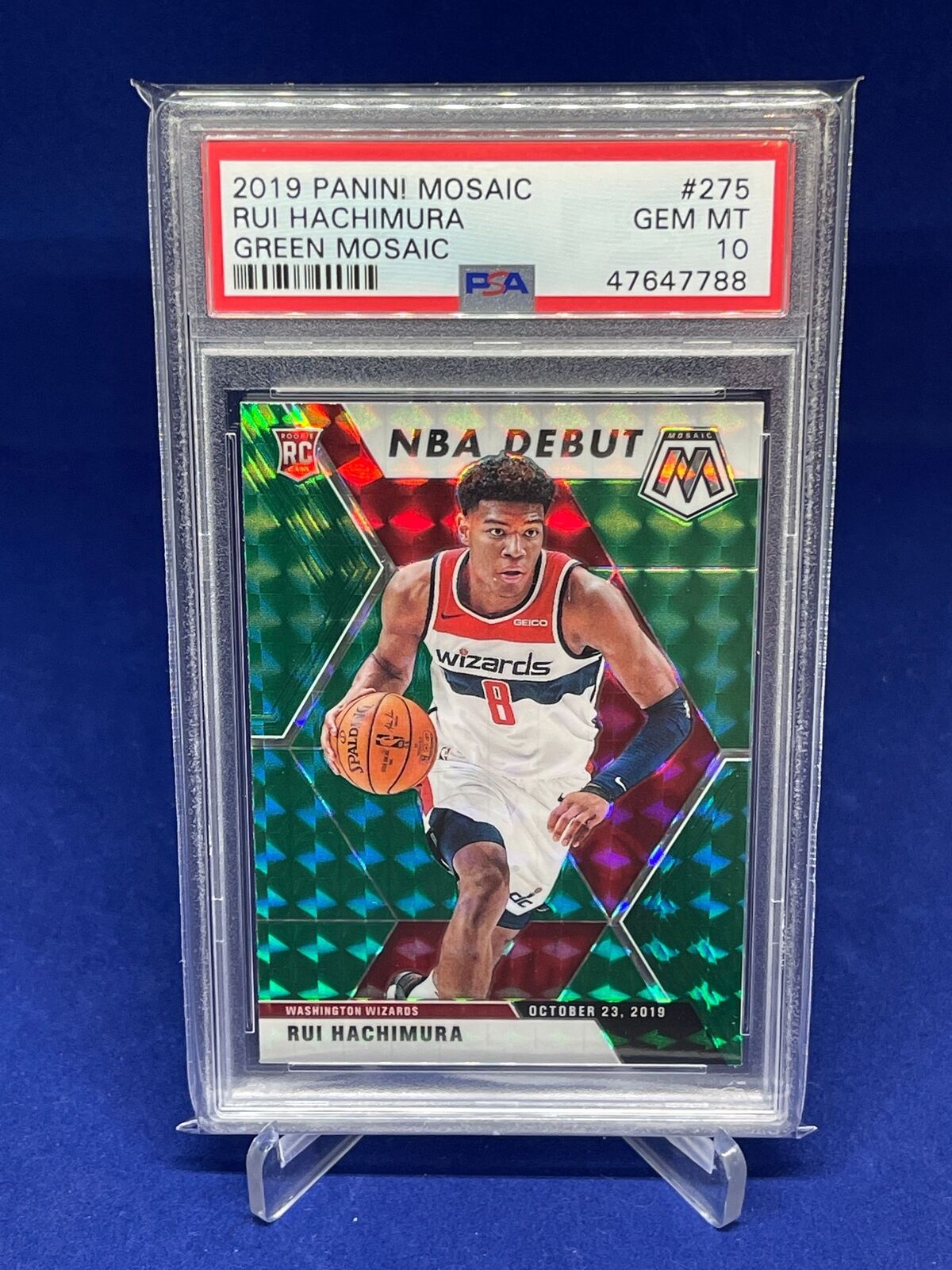 RUI HACHIMURA 2019-20 PANINI MOSAIC DEBUT GREEN PRIZM ROOKIE RC #275 PSA 10