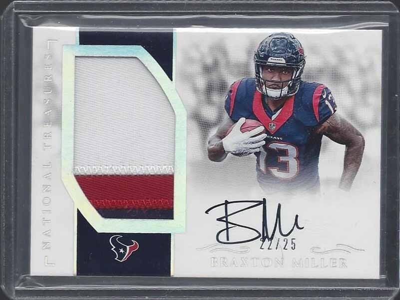 BRAXTON MILLER 2016 NATIONAL TREASURES SILVER RPA 3 COLOR PATCH AUTO RC #D 22/25
