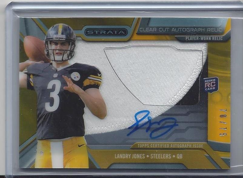 LANDRY JONES 2013 TOPPS STRATA CLEAR CUT YELLOW JUMBO 2 COLOR PATCH AUTO RC /75