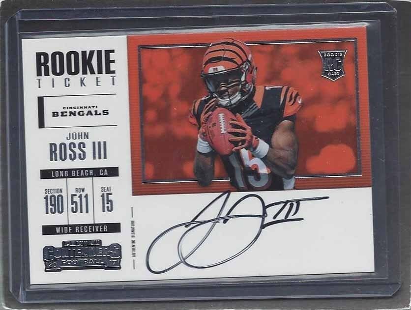 JOHN ROSS III 2017 CONTENDERS ROOKIE TICKET HORIZONTAL VARIATION SP AUTO RC #366