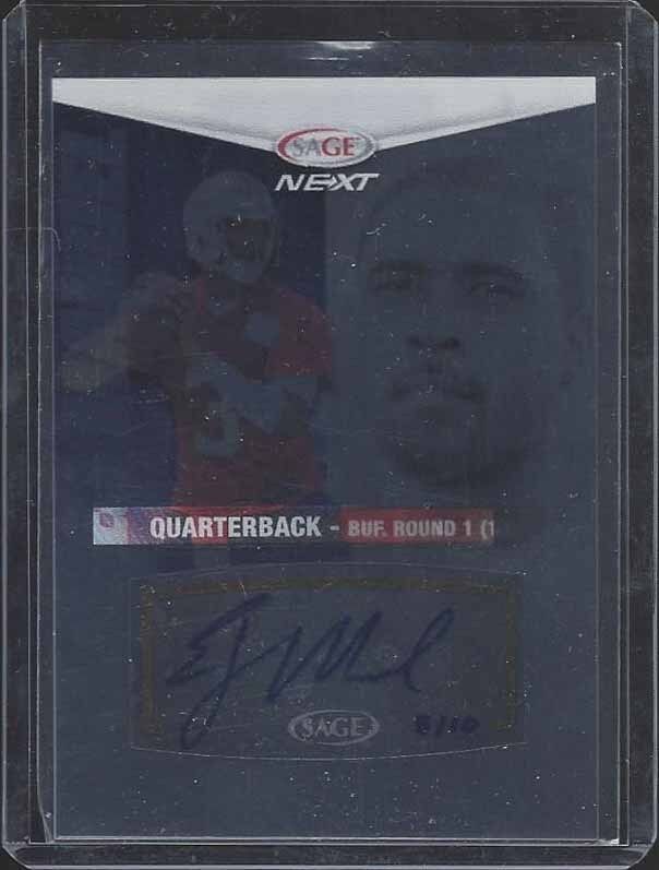 E.J. MANUEL 2013 SAGE NEXT ACETATE ON CARD ROOKIE AUTO RC #D 5/10