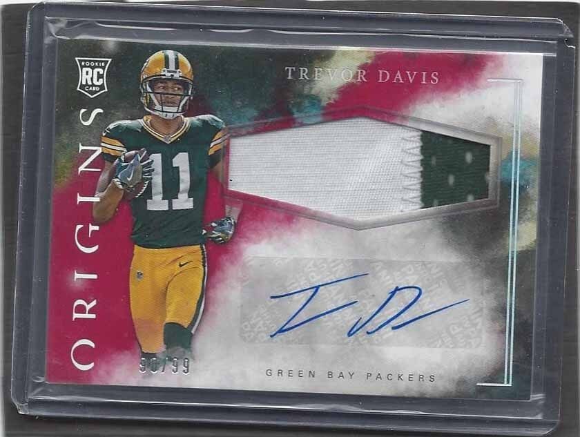 TREVOR DAVIS 2015 PANINI ORIGINS RED RPA PACKERS 2 COLOR PATCH AUTO RC #D /99