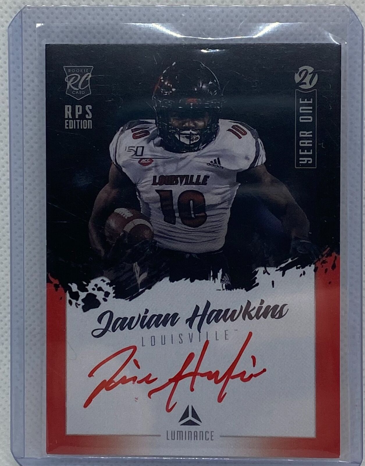 JAVIAN HAWKINS 2021 PANINI LUMINANCE RPS EDITION YEAR ONE RED ON CARD AUTO RC