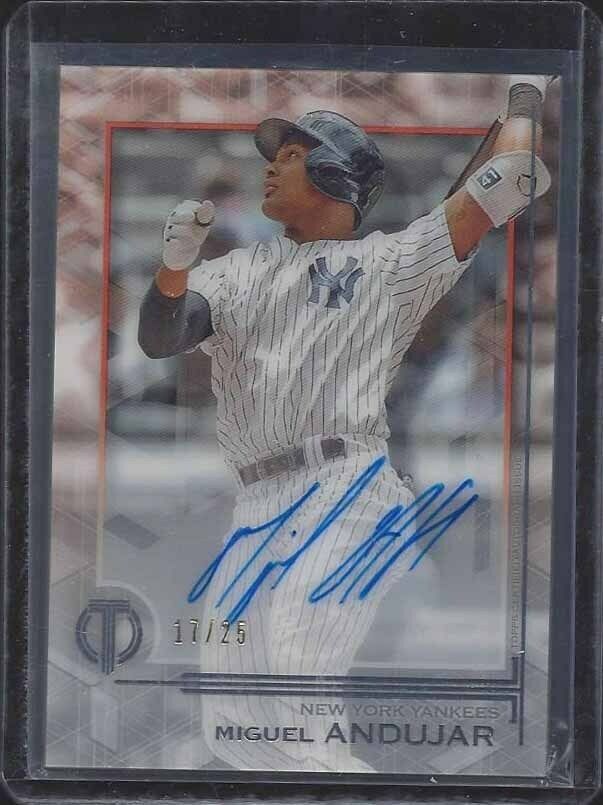 MIGUEL ANDUJAR 2019 TOPPS TRIBUTE ORANGE ON CARD YANKEES AUTO #D 17/25