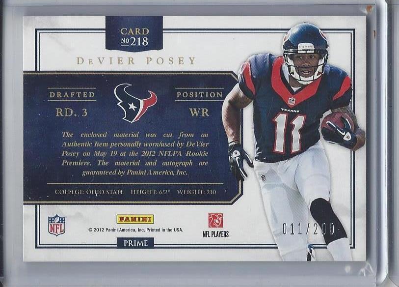 1/1 DEVIER POSEY 2012 PROMINENCE 3 COLOR PATCH AUTO RC #D 11/200 HIS JERSEY #11!