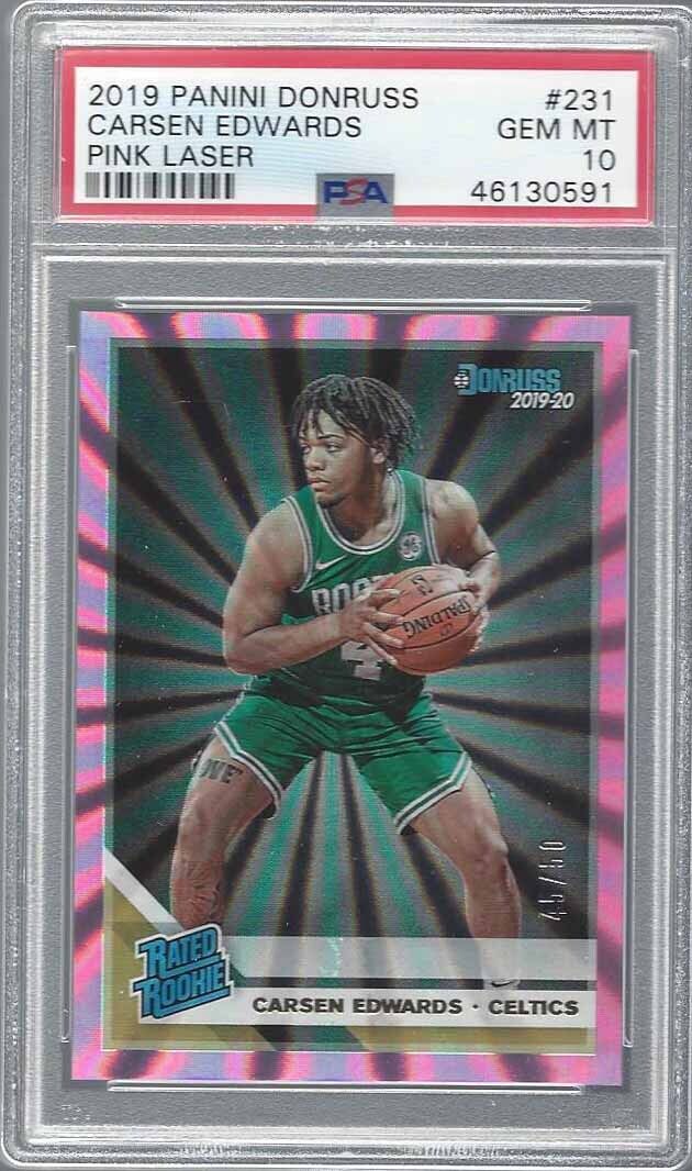 CARSEN EDWARDS 2019-20 DONRUSS PINK LASER ROOKIE RC #D 45/50 PSA 10 GEM POP 2