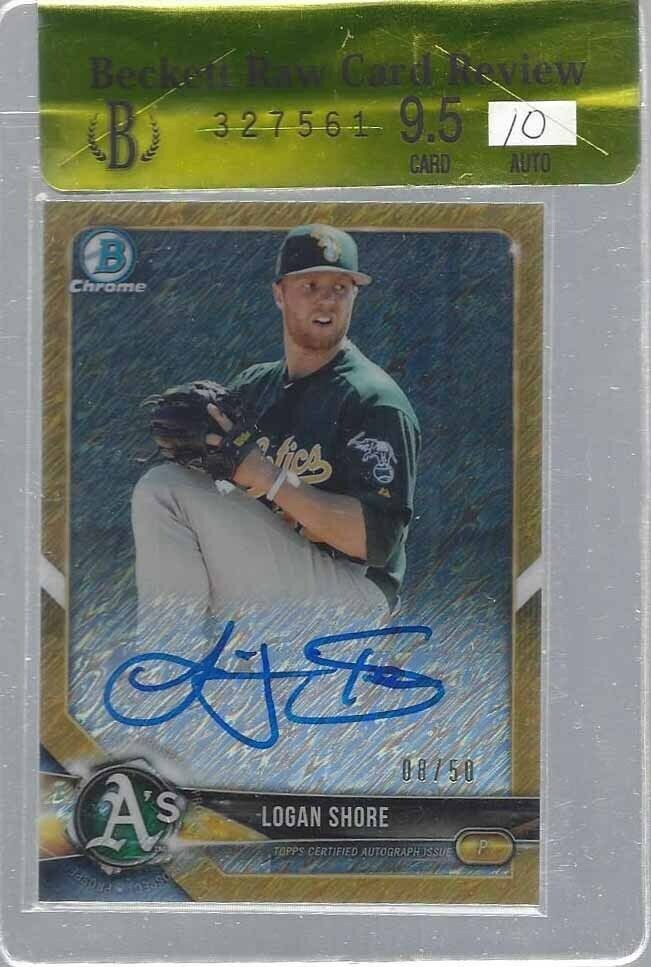 LOGAN SHORE 2018 BOWMAN CHROME GOLD SHIMMER REFRACTOR AUTO /50 BGS 9.5 10 POP 1
