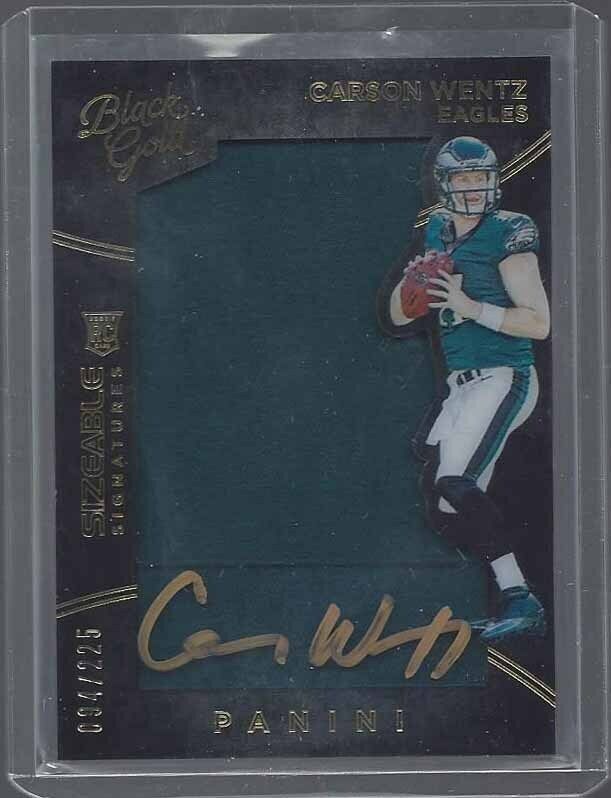 CARSON WENTZ 2016 BLACK GOLD SIZEABLE SIGS JUMBO JERSEY ON CARD AUTO RC #D /225