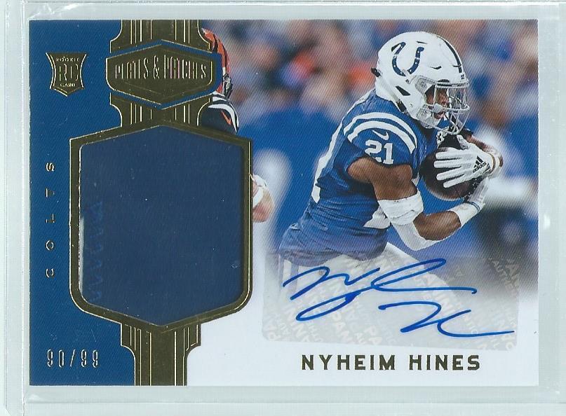 NYHEIM HINES 2018 PANINI PLATES & PATCHES 2 COLOR PATCH AUTO GOLD RC #D /99