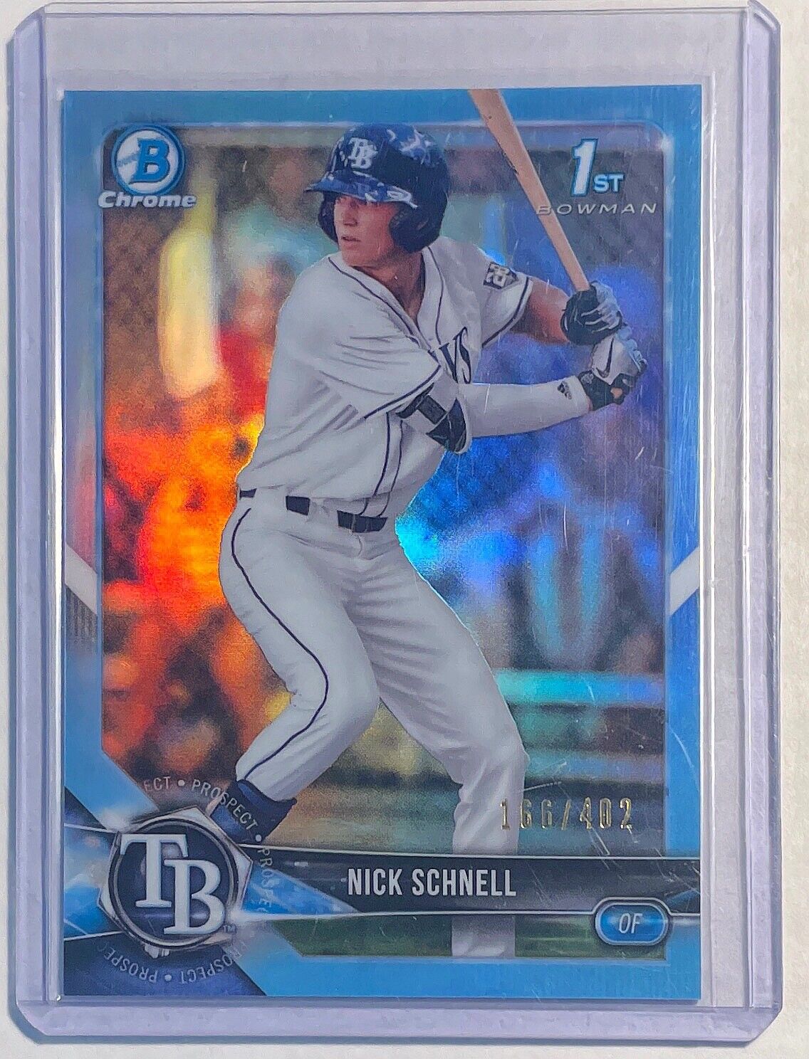 NICK SCHNELL 2018 BOWMAN CHROME 1ST PROSPECT SKY BLUE REFRACTOR #D 166/402