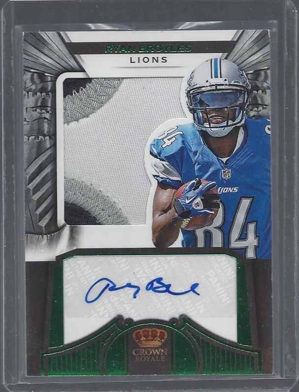 RYAN BROYLES 2012 CROWN ROYALE GREEN SILHOUETTE JUMBO 3 CLR PATCH AUTO RC #D /49