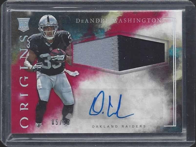 DEANDRE WASHINGTON 2016 PANINI ORIGINS RED RPA 2 COLOR PATCH AUTO RC #D 85/99