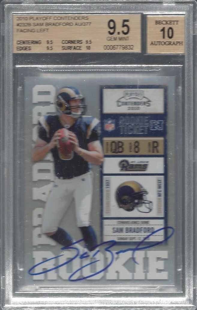 SAM BRADFORD 2010 PLAYOFF CONTENDERS ROOKIE TICKET TRUE RC AUTO BGS 9.5 w/ 10 AU