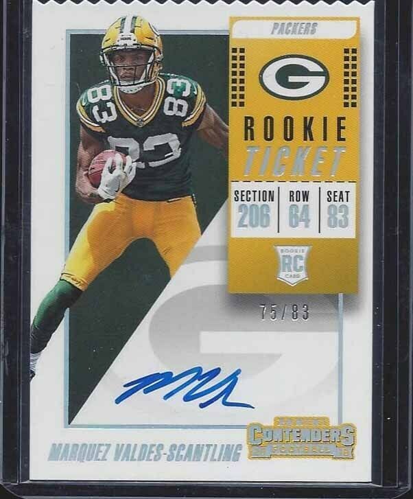 MARQUEZ VALDES-SCANTLING 2018 CONTENDERS VARIATION SP TICKET STUB AUTO RC #D /83