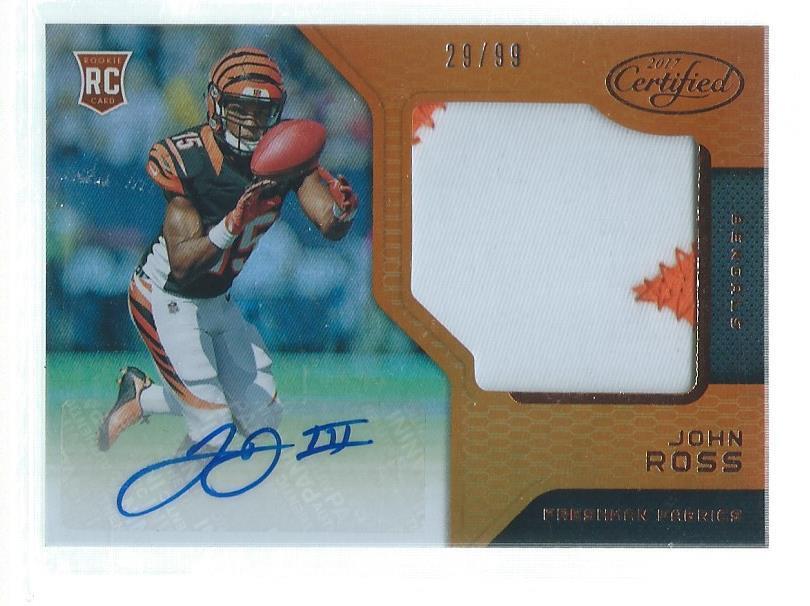 JOHN ROSS III 2017 CERTIFIED FRESHMAN 2 COLOR PATCH AUTO ORANGE RC #D 29/99