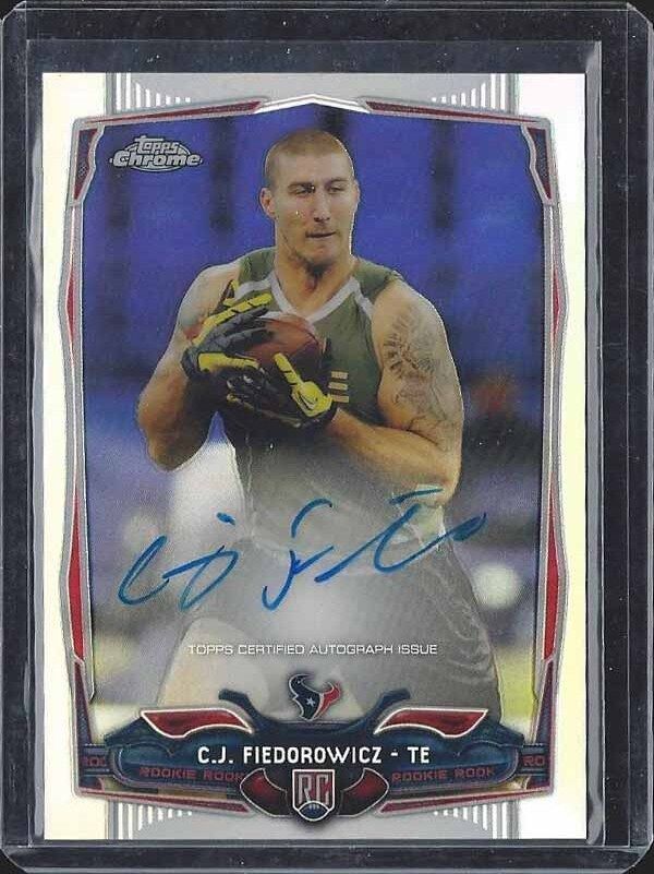 C.J. FIEDOROWICZ 2014 TOPPS CHROME REFRACTOR TEXANS ON CARD ROOKIE AUTO RC /150