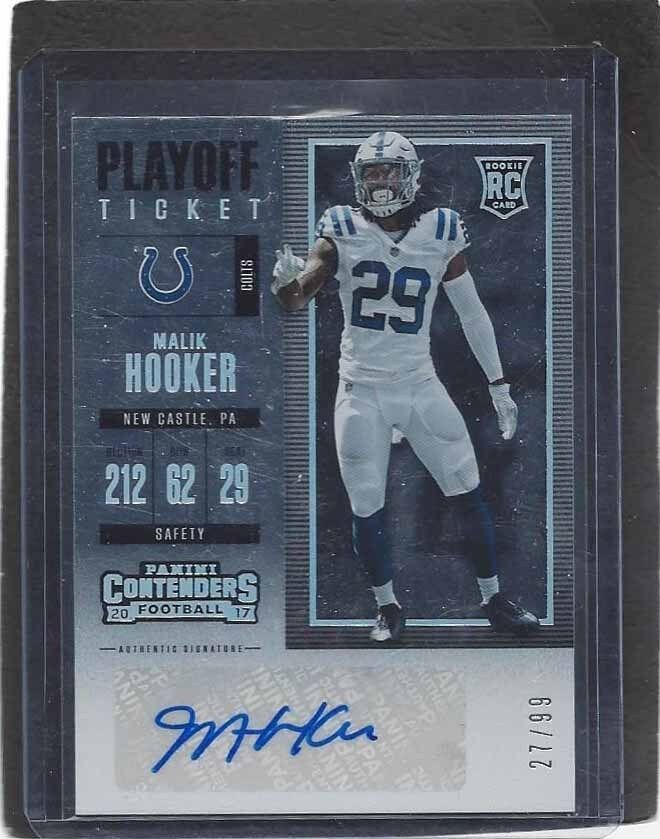MALIK HOOKER 2017 CONTENDERS PLAYOFF TICKET COLTS AUTO RC #D 27/99