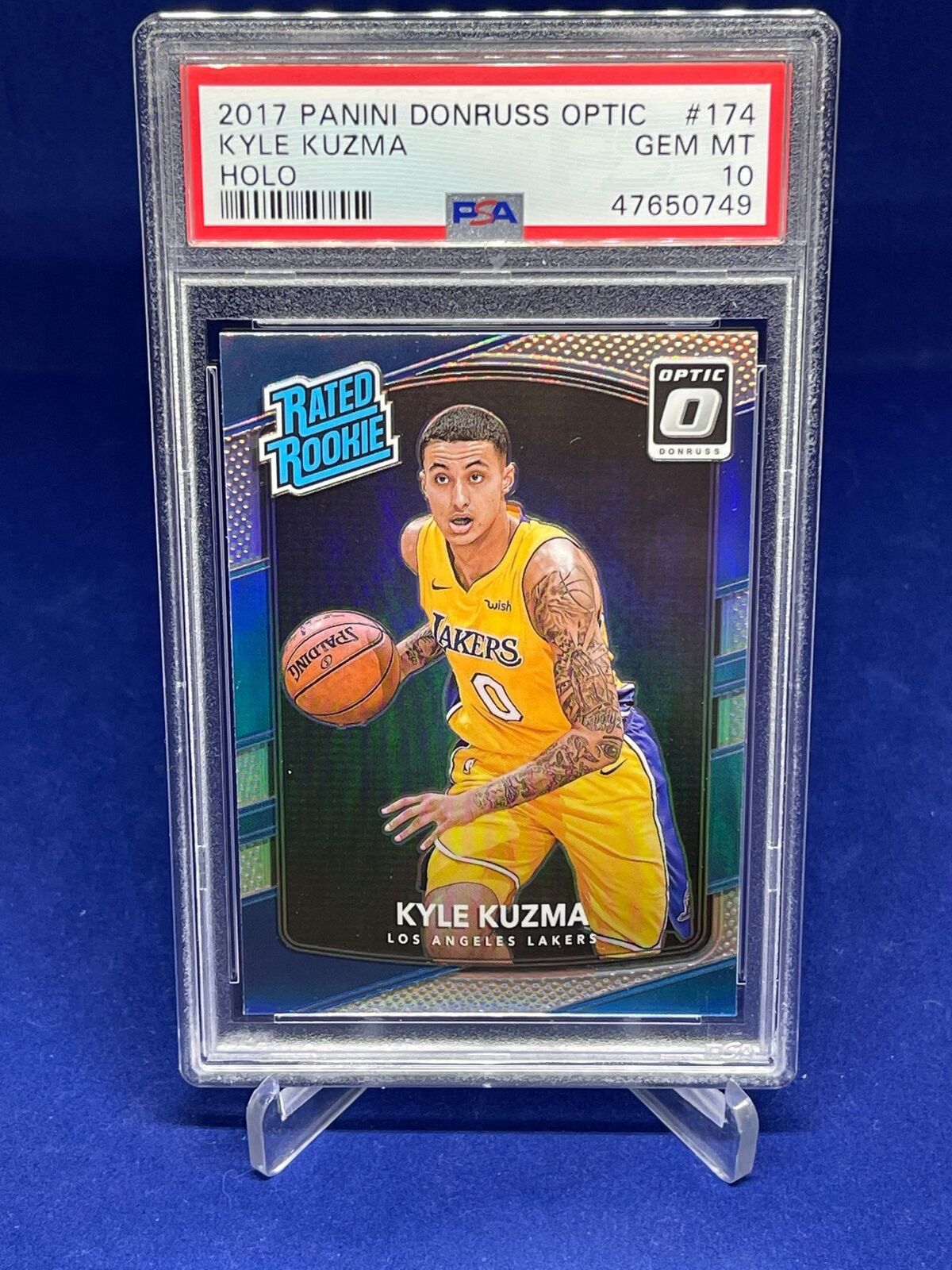 KYLE KUZMA 2017-18 PANINI DONRUSS OPTIC RATED ROOKIE SILVER HOLO RC #174 PSA 10