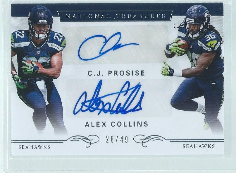CJ PROSISE ALEX COLLINS 2016 NATIONAL TREASURES DUAL AUTO RC #D 28/49