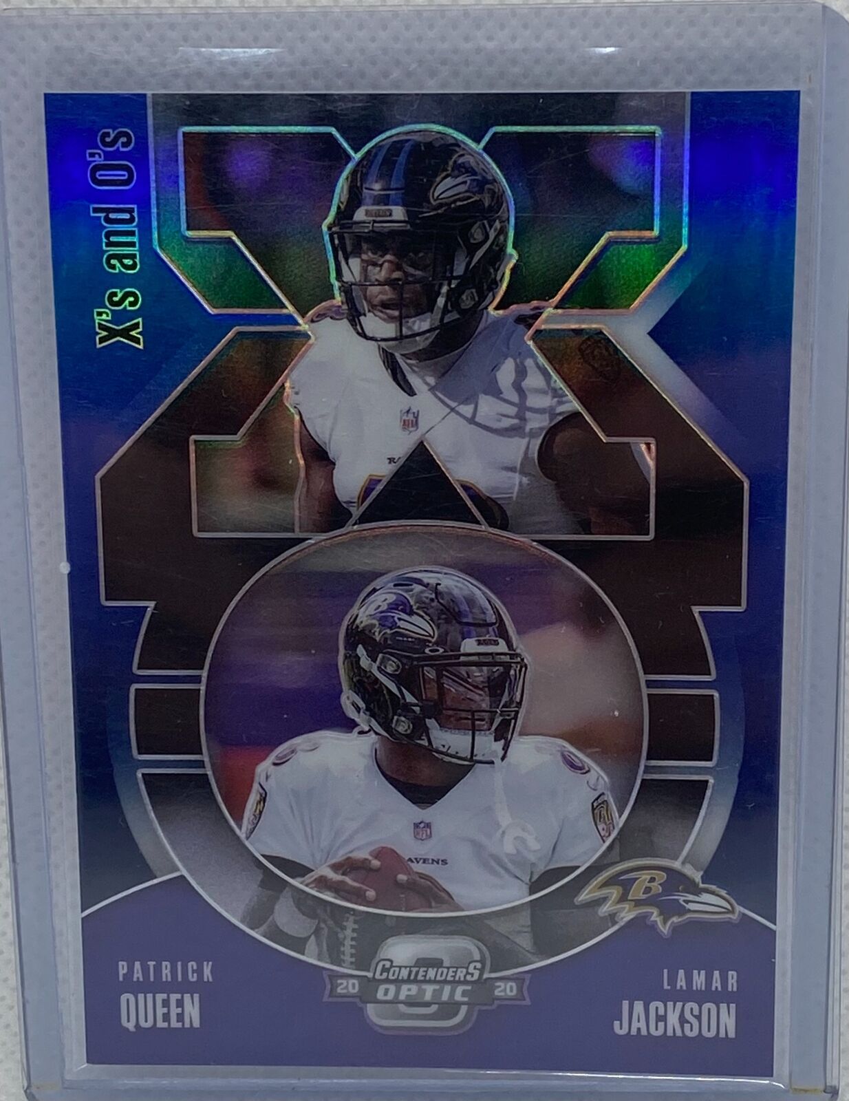 PATRICK QUEEN & LAMAR JACKSON 2020 CONTENDERS OPTIC X'S AND O'S BLUE #D 50/99