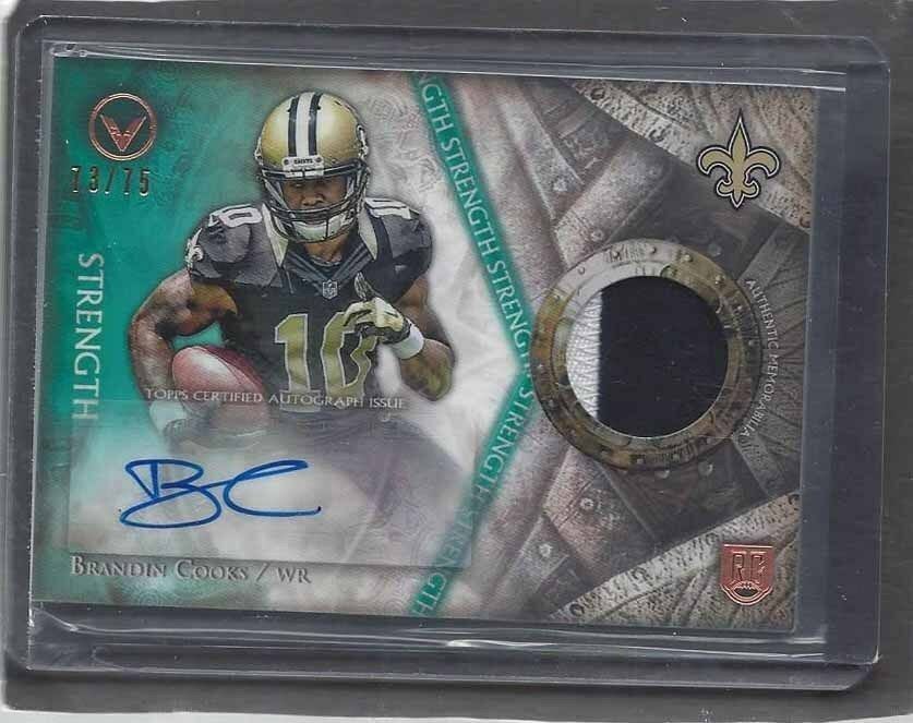 BRANDIN COOKS 2014 TOPPS VALOR STRENGTH GREEN RPA ROOKIE PATCH AUTO RC #D 73/75