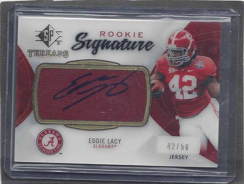 1/1 EDDIE LACY 2013 SP THREADS ALABAMA JERSEY ON CARD AUTO RC #D 42/50 JSY #42 !
