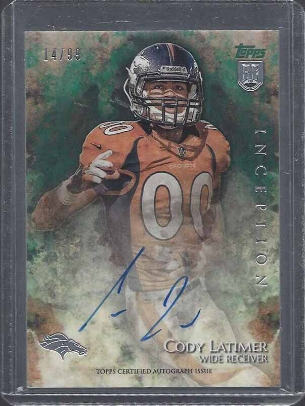 1/1 CODY LATIMER 2014 TOPPS INCEPTION GREEN AUTO RC #D 14/99 JERSEY NUMBER #14!!