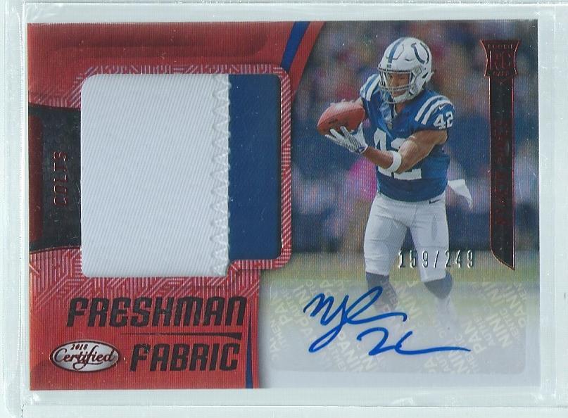 NYHEIM HINES 2018 PANINI CERTIFIED FRESHMAN 2 COLOR PATCH AUTO RED RC 159/249