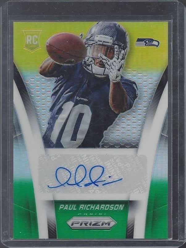 PAUL RICHARDSON 2014 PANINI PRIZM GREEN YELLOW PRIZMS SEAHAWK ROOKIE AUTO RC /75