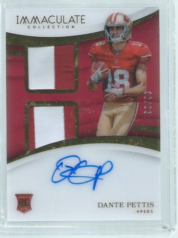 DANTE PETTIS 2018 PANINI IMMACULATE DUAL 2 COLOR PATCH ON CARD AUTO RC #D 80/99